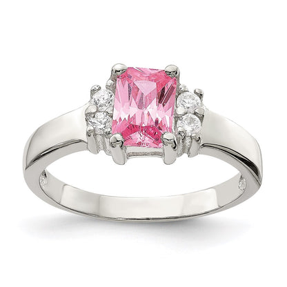 Sterling Silver Pink & White Cubic Zirconia Ring Size 8