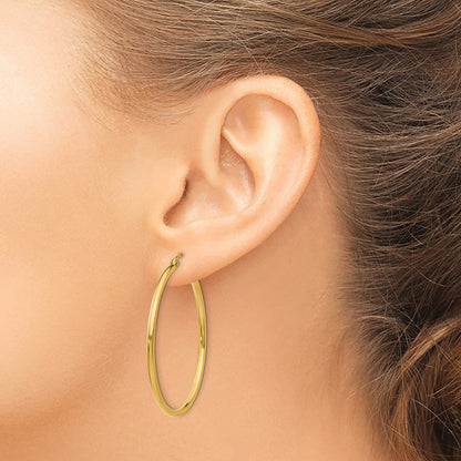 14k Yellow Gold Polished 2x40mm Lightweight Tube Hoop Earrings