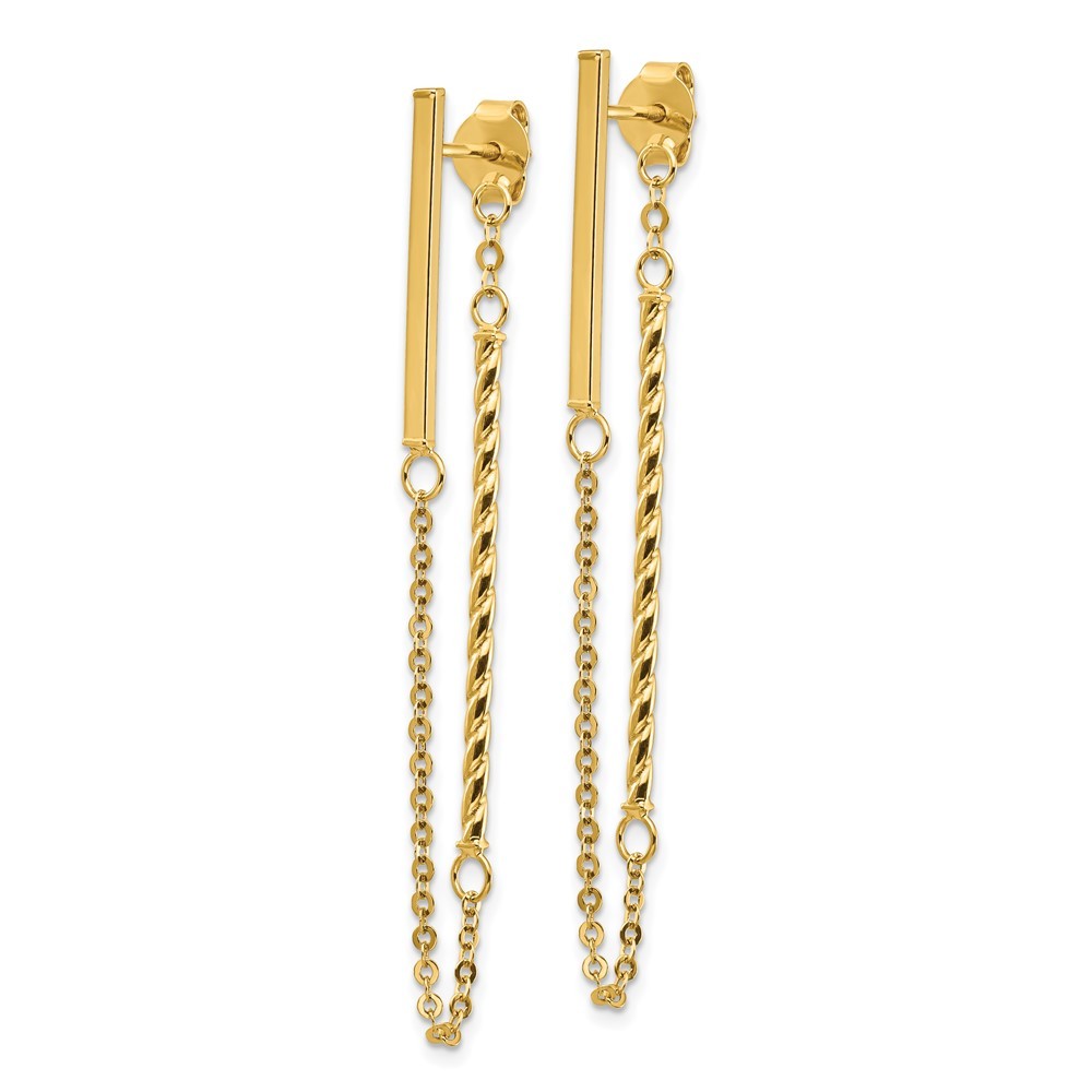 14k Yellow Gold Polished and Twisted Bar w/Chain Earrings