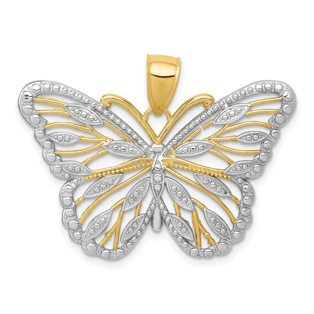 14k Yellow Gold and Rhodium Butterfly Pendant for Women