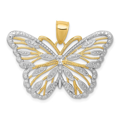 14k Yellow Gold and Rhodium Butterfly Pendant for Women