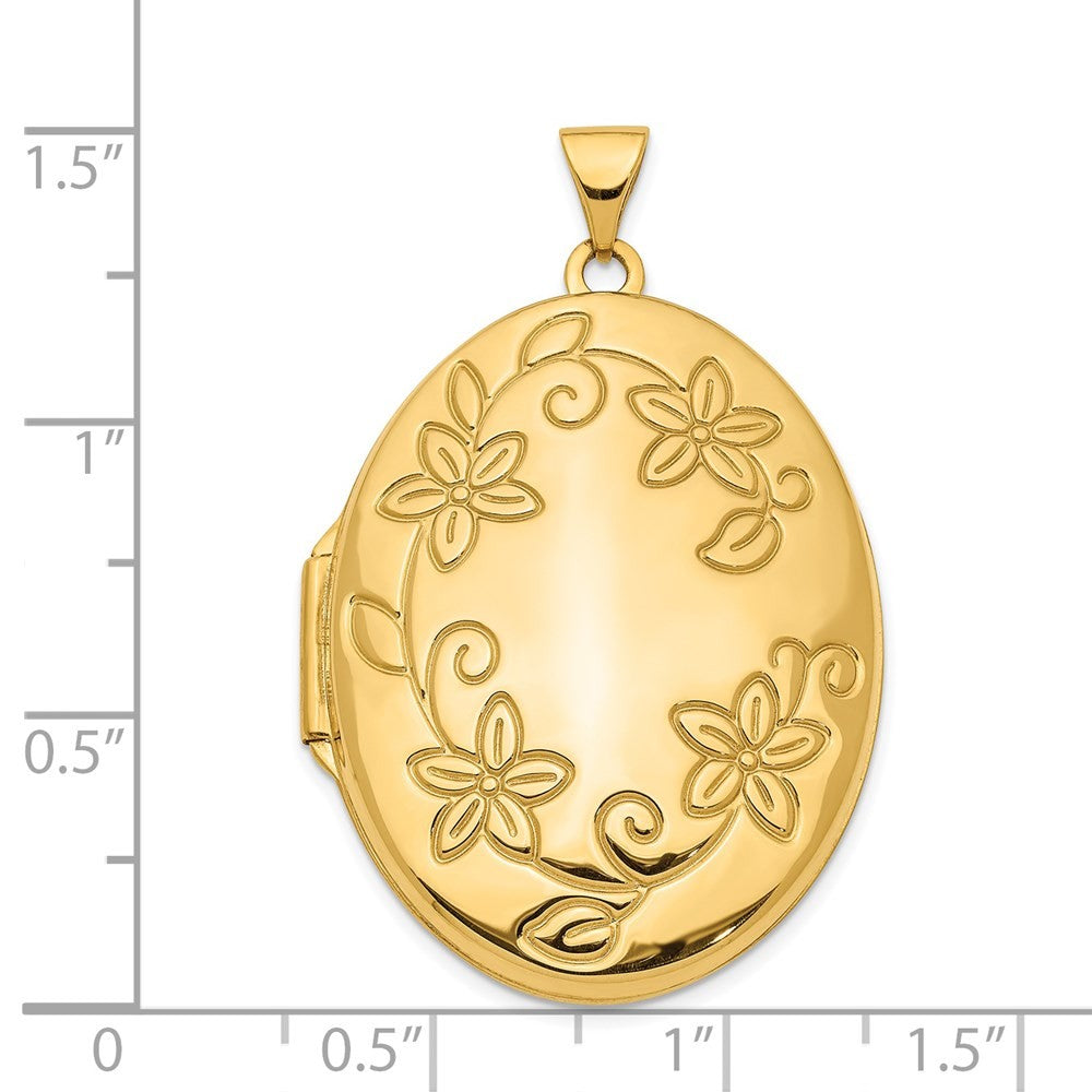 14k Yellow Gold Floral Border 33mm Oval Locket