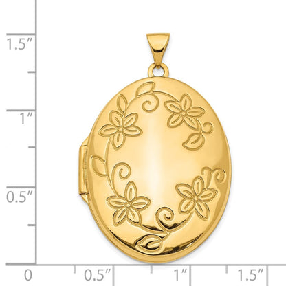 14k Yellow Gold Floral Border 33mm Oval Locket