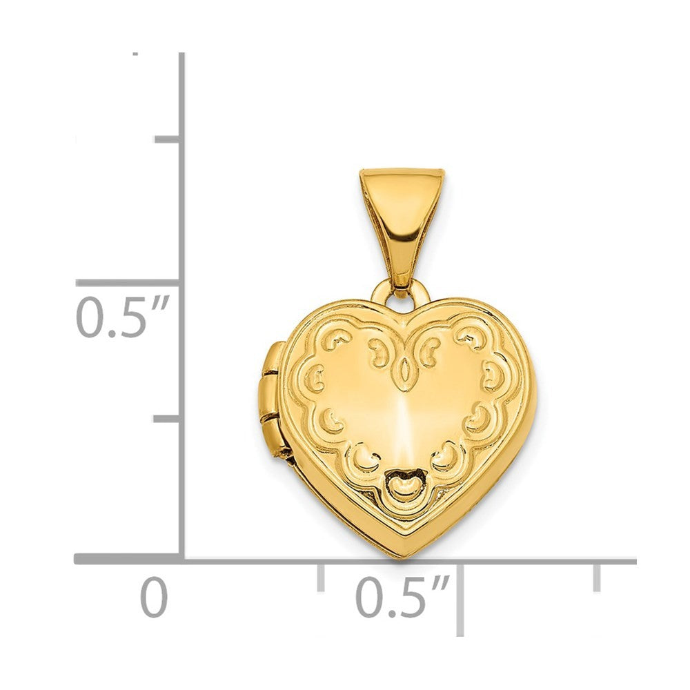 14k Yellow Gold 13mm Textured Heart Locket Pendant