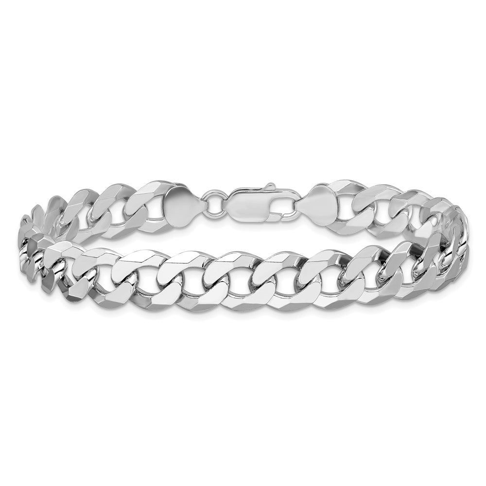 Sterling Silver Rhodium-plated 10.6mm Beveled Curb Chain Bracelet