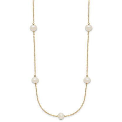 14k Yellow Gold 7-8mm White Freshwater Cultured Pearl 7-Station 18 inch Necklace