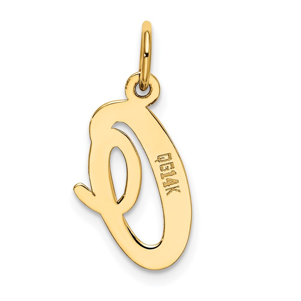 14k Yellow Gold Medium Script Letter O Initial Charm Pendant for Women