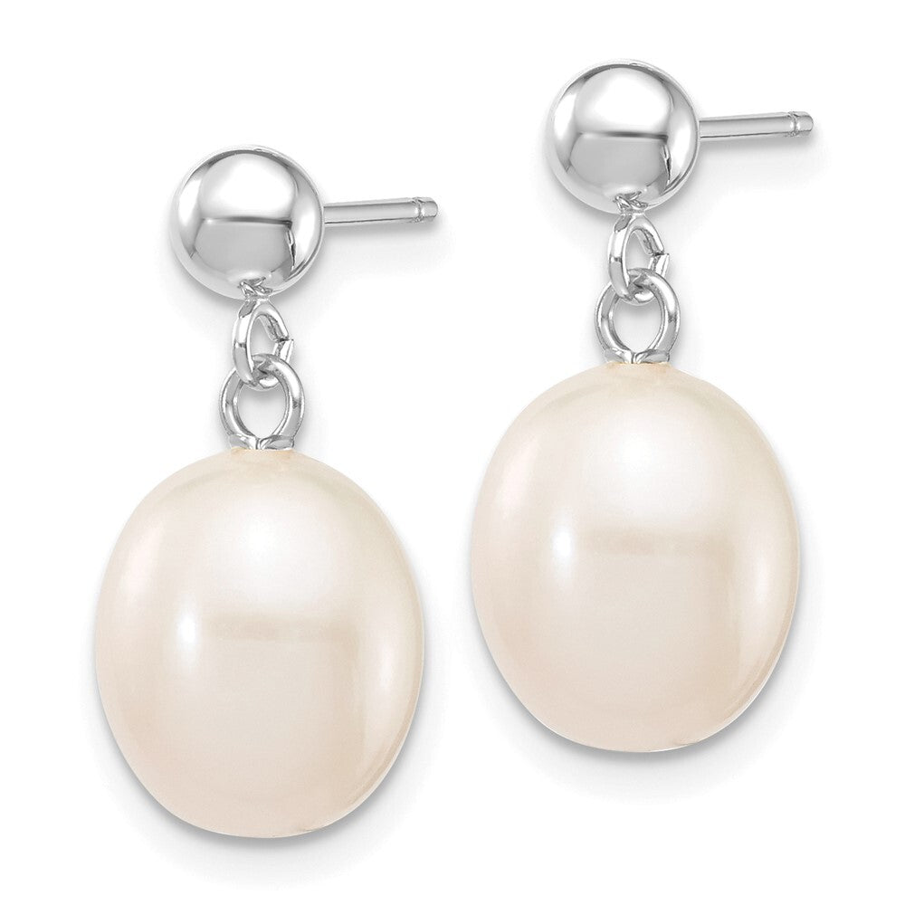 14k White Gold 8-9mm White Rice Freshwater Cultured Pearl Dangle Earrings