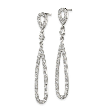 Sterling Silver Polished Cubic Zirconia Teardrop Post Dangle Earrings