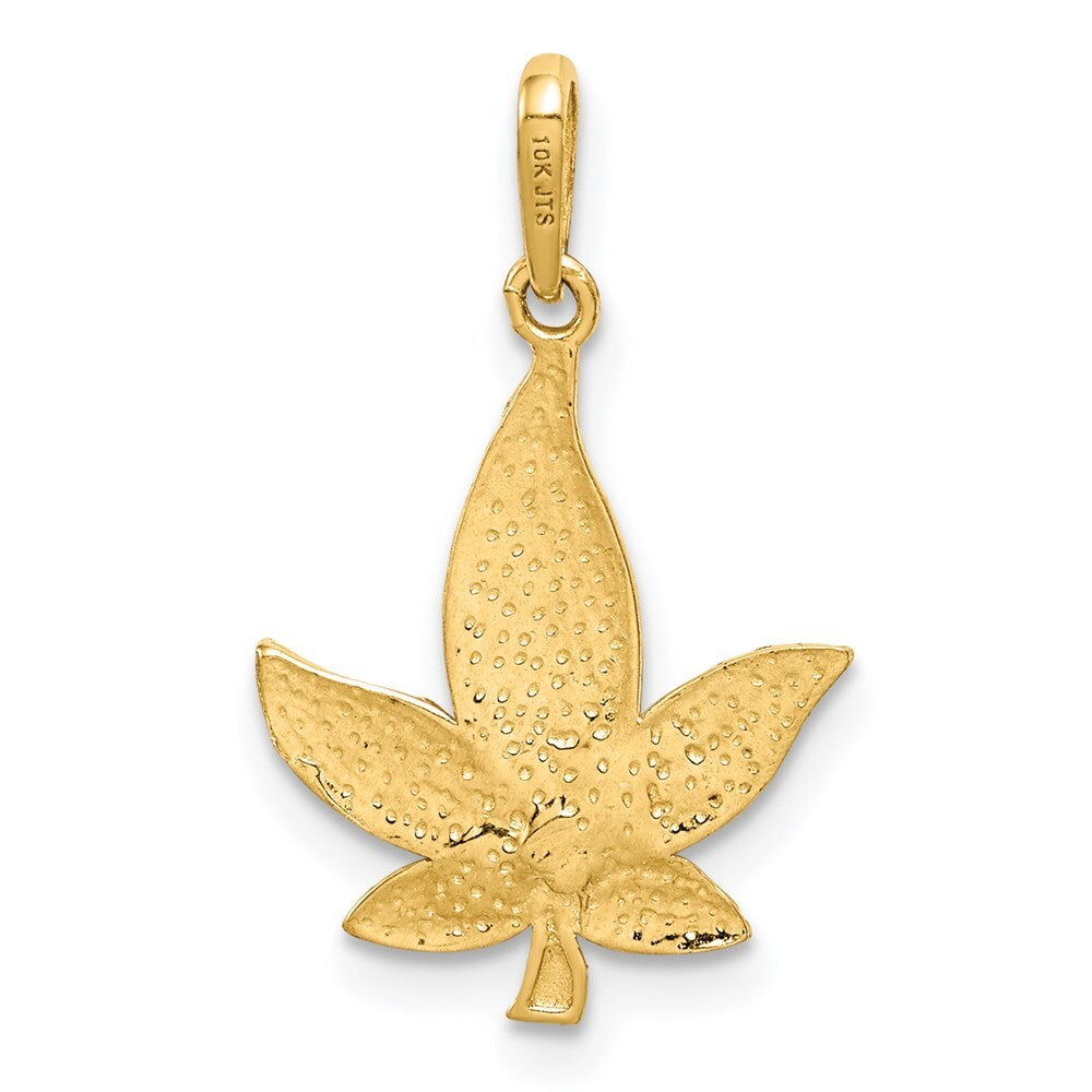14k Yellow Gold Diamond-Cut Leaf Pendant for Women