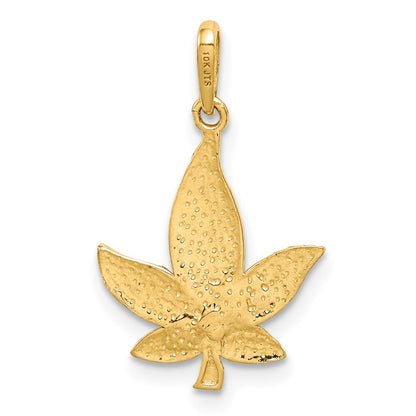 14k Yellow Gold Diamond-Cut Leaf Pendant for Women
