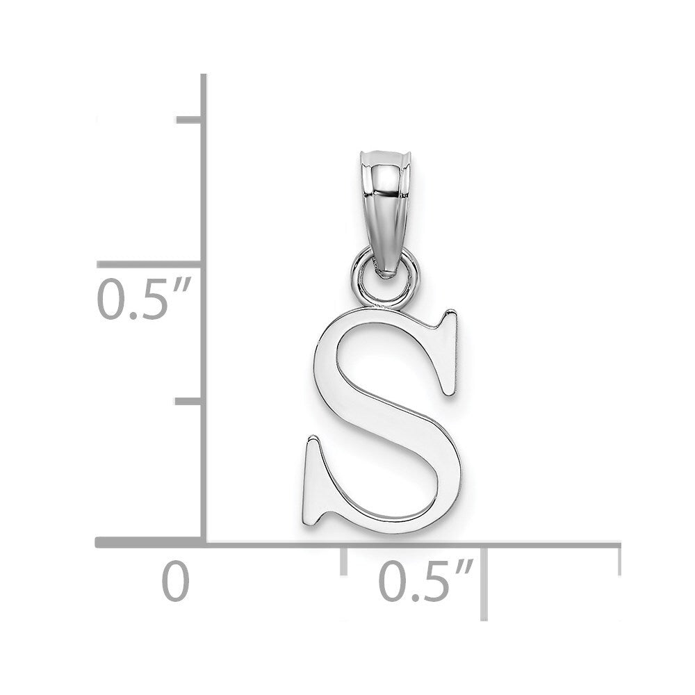 14k White Gold Polished Block Letter S Initial Pendant for Women