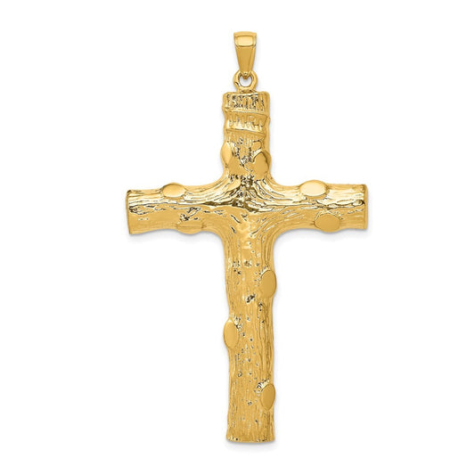 14k Yellow Gold Large Tree Textured Cross Pendant