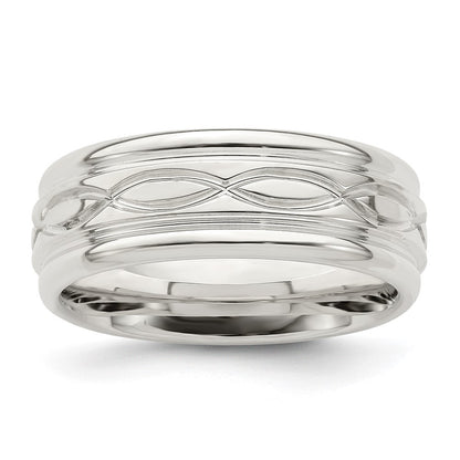 Sterling Silver 7mm Flat Intertwined Design Beveled Edge Fancy B&Ring Size 13.5