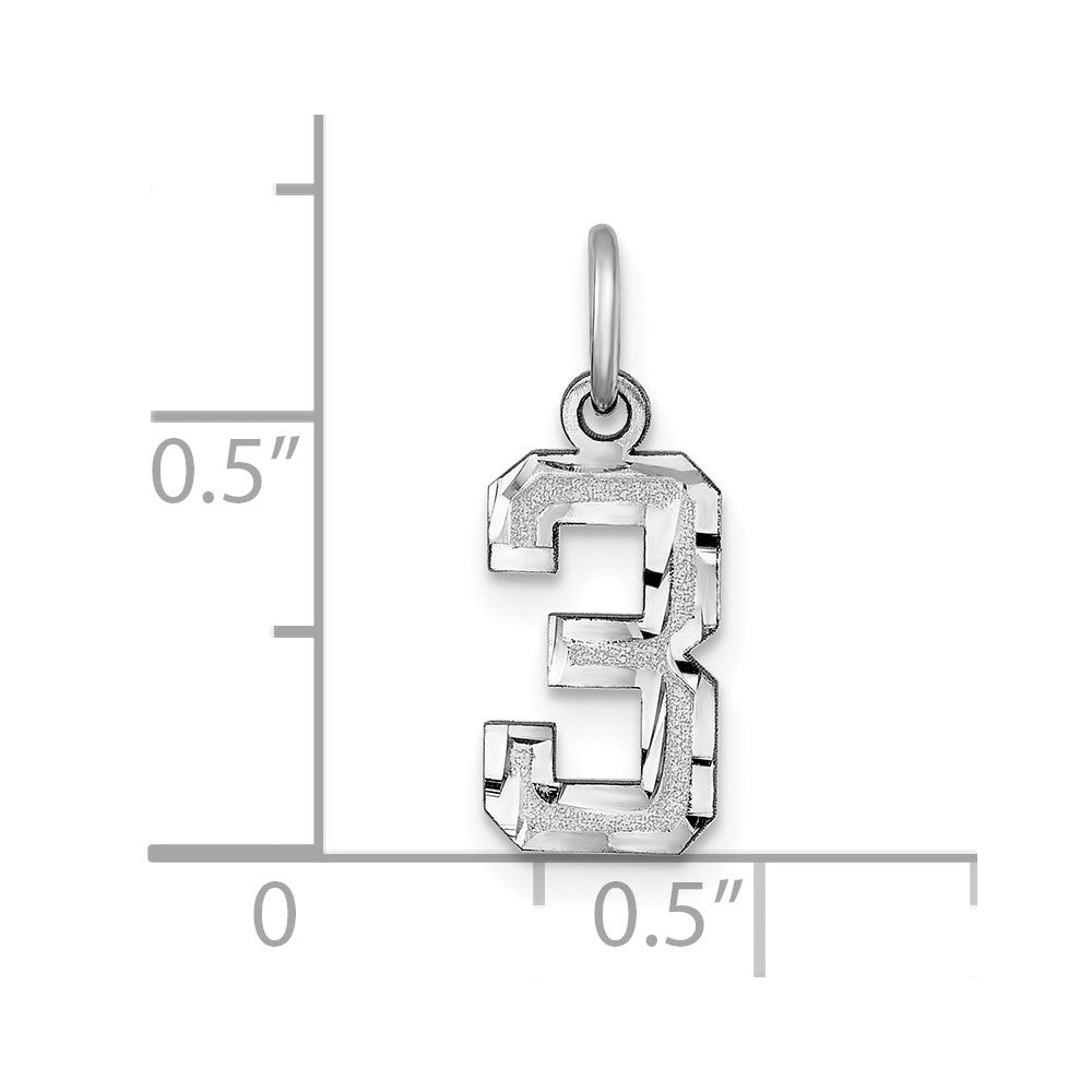 14K White Small Brushed Diamond-cut Number 3 Charm