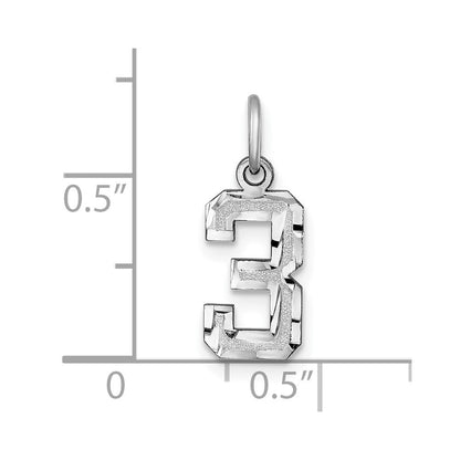 14K White Small Brushed Diamond-cut Number 3 Charm