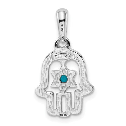 14k White Gold Turquoise Chamseh Pendant for Women