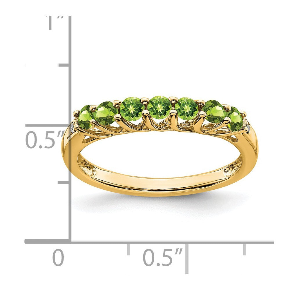 14K Yellow Gold Peridot and Diamond 7-stone Ring Size 7