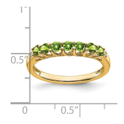 14K Yellow Gold Peridot and Diamond 7-stone Ring Size 7