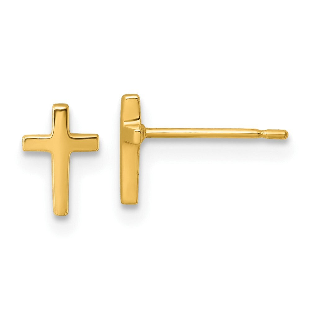 14k Yellow Gold Polished Knife Edge Latin Cross Stud Earrings Gift for Women