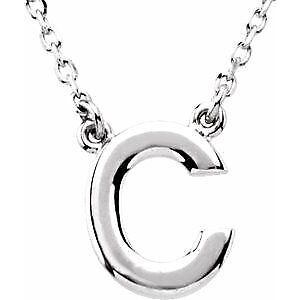 14k White Gold Block Initial C Pendant Necklace 16" for Women