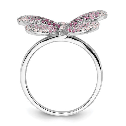 Sterling Silver Rhodium-plated Polished Pink CZ Butterfly Ring Size 6