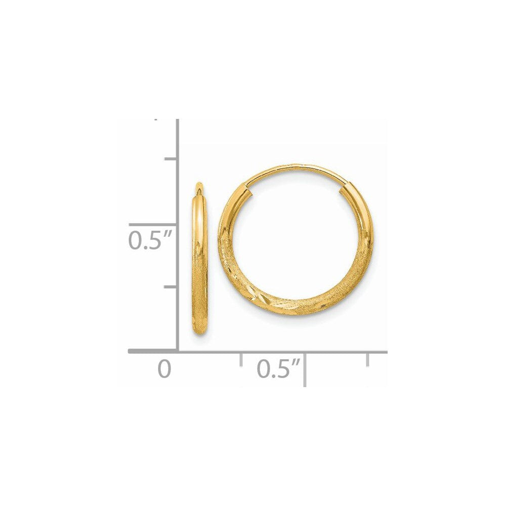 14k Yellow Gold 1.5mm Satin Diamond-cut Endless Hoop Earrings Gift for Women