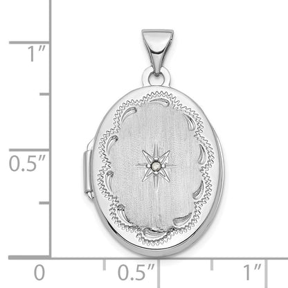 14k White Gold Brushed Diamond Star 21mm Oval Locket Pendant for Women