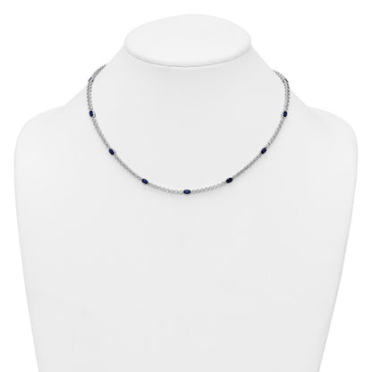 Sterling Silver and Beaded Fancy Oval Blue and Round White CZ 17" Necklace