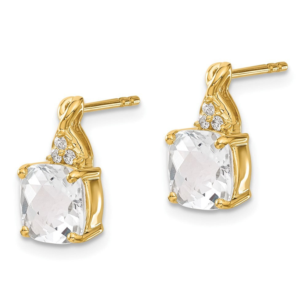 14k Yellow Gold Checkerboard White Topaz and Diamond Earrings
