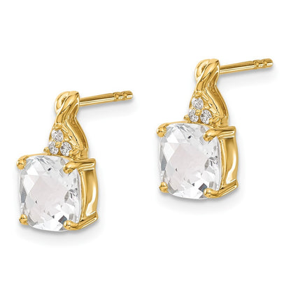 14k Yellow Gold Checkerboard White Topaz and Diamond Earrings