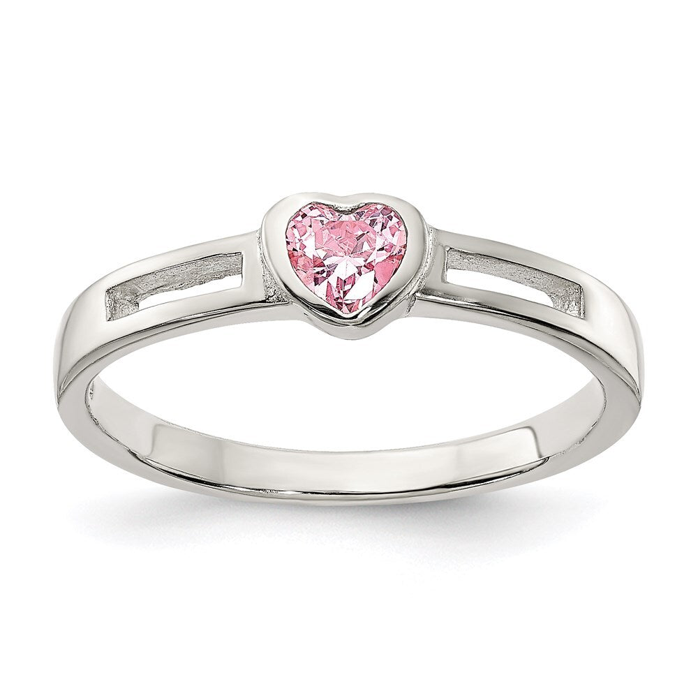 Sterling Silver Pink Cubic Zirconia Heart Ring Size 6