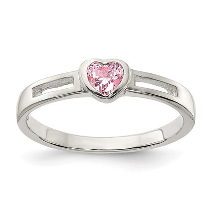 Sterling Silver Pink Cubic Zirconia Heart Ring Size 6
