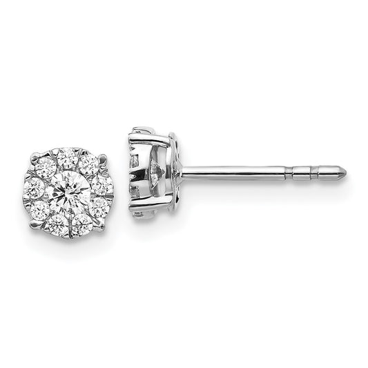 14k White Gold Diamond Cluster Stud Earrings
