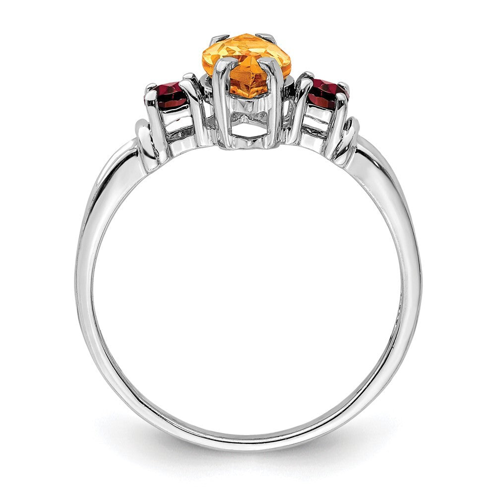 Sterling Silver Rhodium Citrine & Garnet Ring Size 6