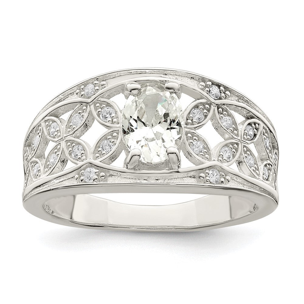 Sterling Silver CZ Flower Ring Size 7