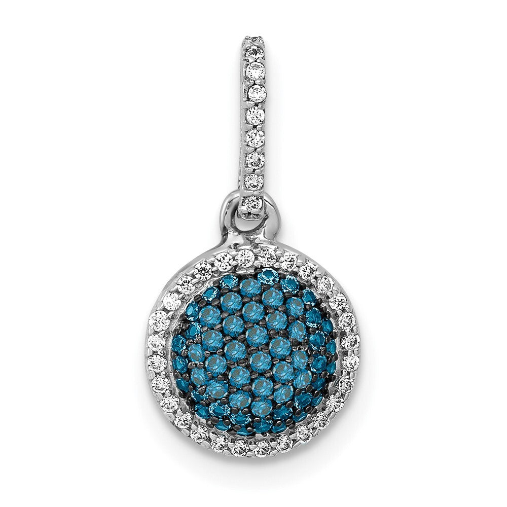 14k White Gold White/Blue Diamond Circle Cluster Pendant for Women