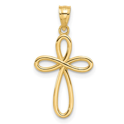 14k Yellow Gold Ribbon Cross Pendant for Women