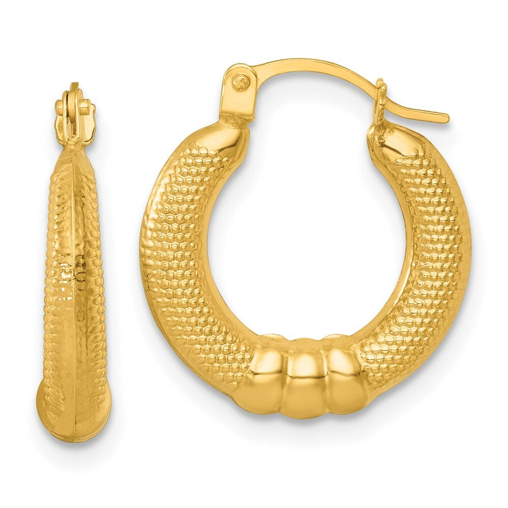 14k Yellow Gold Polished And Textured Hoop Earrings Gift for Women