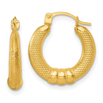 14k Yellow Gold Polished And Textured Hoop Earrings Gift for Women
