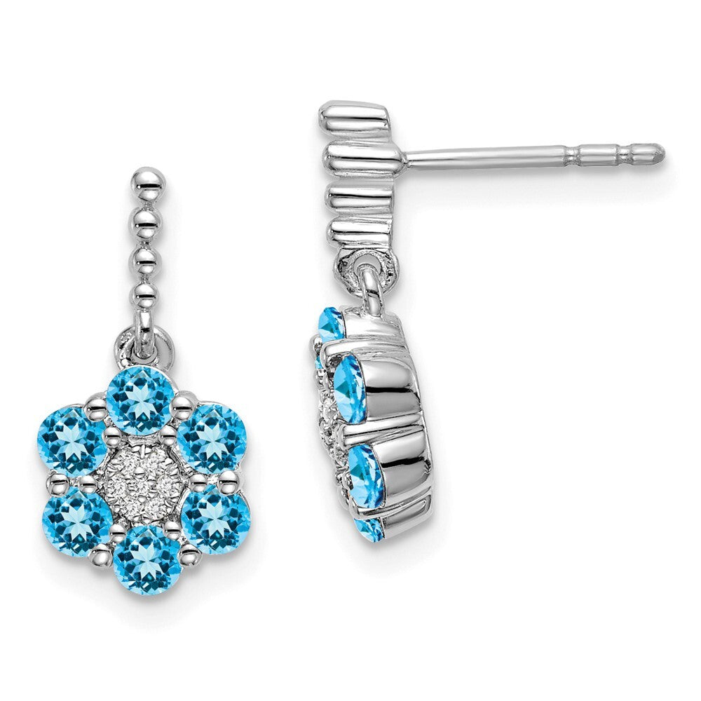 14k White Gold Blue Topaz and Diamond Drop & Dangle Earrings