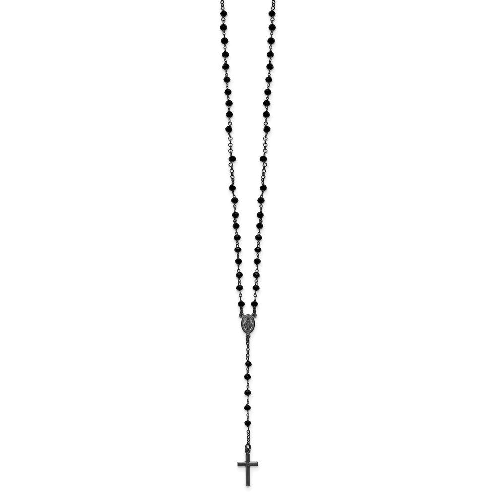 Sterling Silver Black Rhodium-plated Crystal Rosary Necklace 18.5" with 0.5" ext