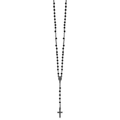 Sterling Silver Black Rhodium-plated Crystal Rosary Necklace 18.5" with 0.5" ext