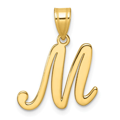 14k Yellow Gold Script Letter M Initial Pendant for Women