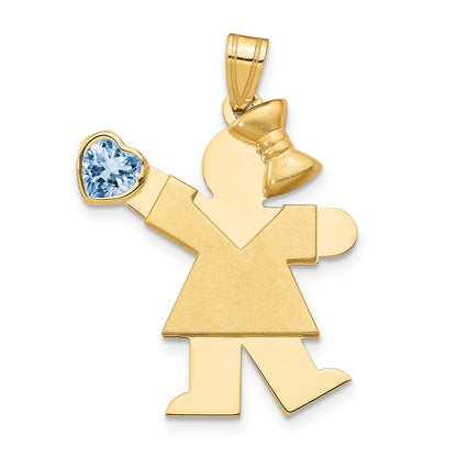 14k Yellow Gold Girl with Cubic Zirconia March Birthstone Charm