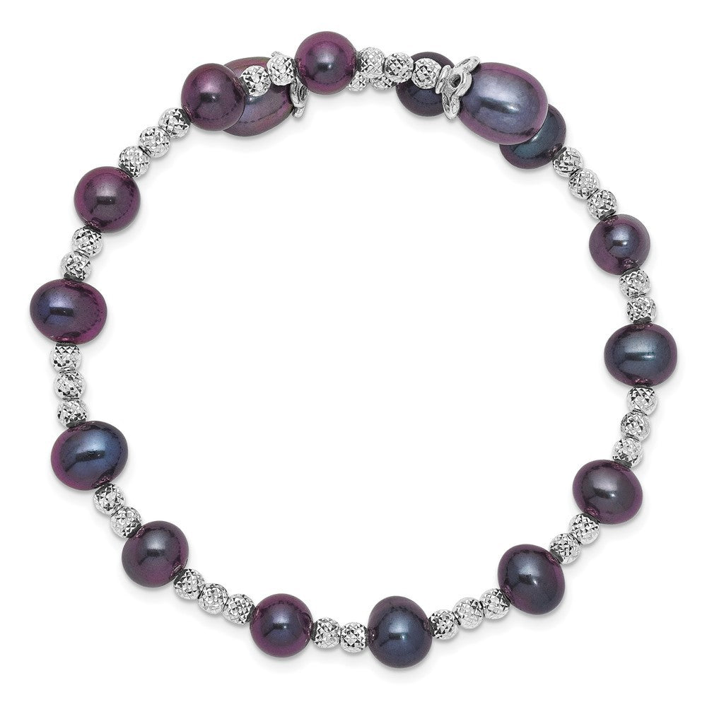Sterling Silver 6-7mm Black Teardrop Cultured Pearl Wrap Flexible Bangle