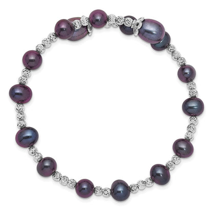 Sterling Silver 6-7mm Black Teardrop Cultured Pearl Wrap Flexible Bangle