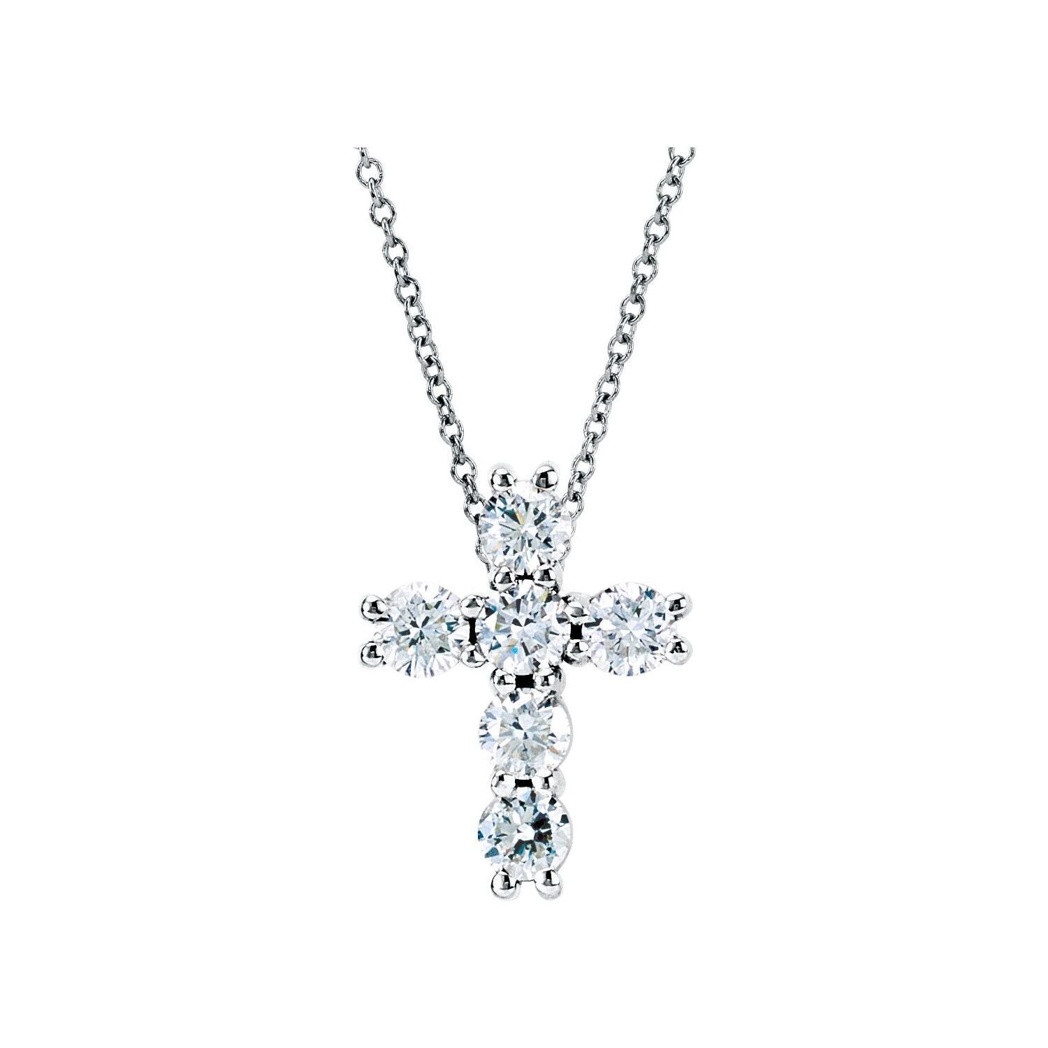 14k White Gold 3/4 CTW Lab-Grown Diamond Cross Pendant 18" Necklace