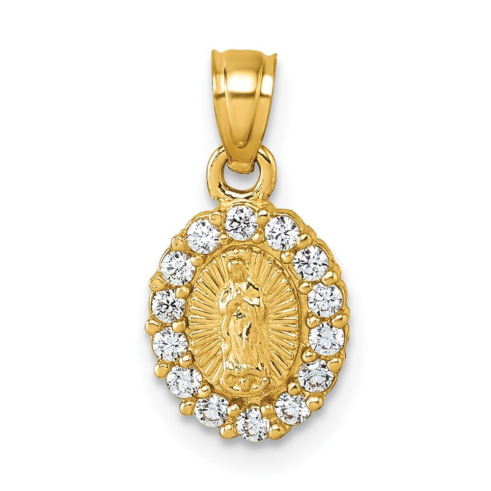 14k Yellow Gold Polished CZ Oval Our Lady of Guadalupe Charm Pendant