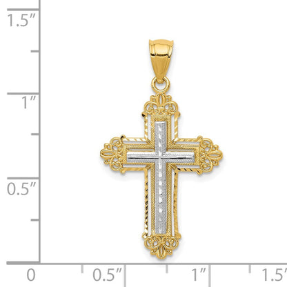 14k Two-tone Gold Fleur De Lis Cross Pendant for Women